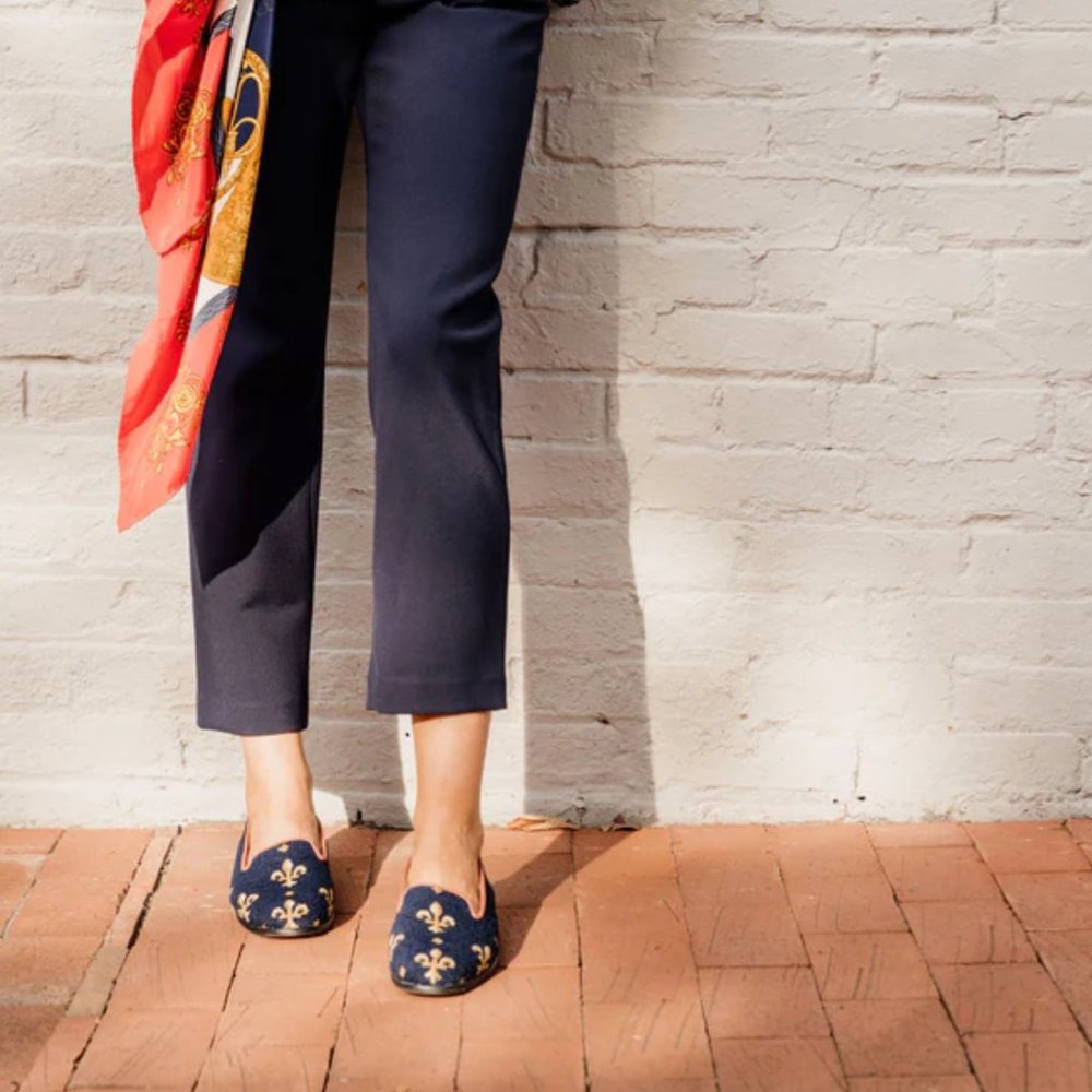 Elegant Navy and Gold Fleur-de-Lis Loafers - Picture 14 of 14